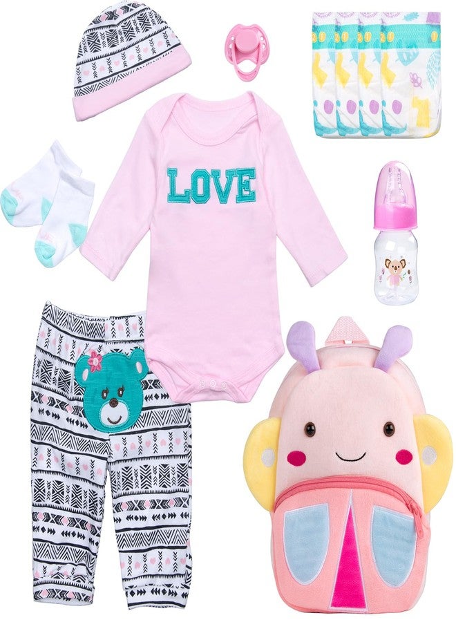 Pedolltree Reborn Baby Dolls Clothes Girl Outfits Accesories 11 Pcs Set for 17-22 Inch Reborn Doll Newborn Baby Girl with Butterfly Backpack&Diaper - Image 1